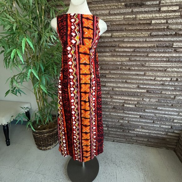 Ui-Maikai Hawaiian Vintage Orange Tribal Print Barkcloth Maxi Dress XS - Picture 8 of 8